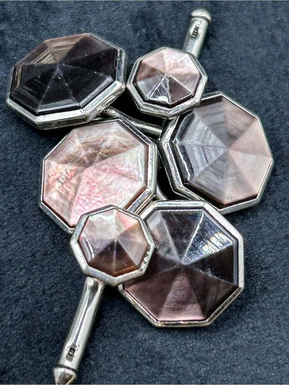 Art Deco Octagonal Mother-of-Pearl Cufflinks and Stud Set - Iridescent Pink